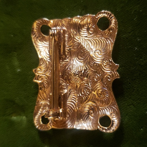 Art Nouveau Ornate Statement Sash Brooch with Ruby Red Crystal - Picture 5 of 6